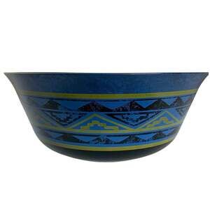 Yucatan Arcoroc 9” Glass Serving Bowl Discontinued Black with Aztec Blue Gold